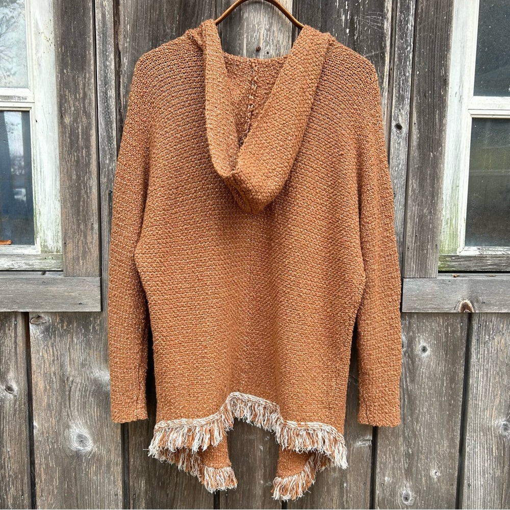 Free People Love Me Tender Cardi Fringe Long Brown Tan Cardigan size S - Picture 4 of 7
